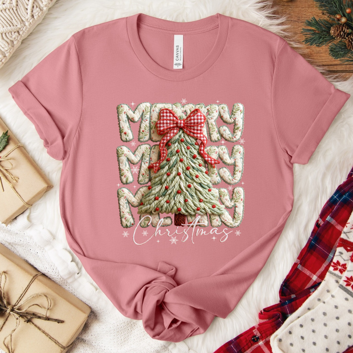 Merry Merry Christmas T-Shirt - Mauve