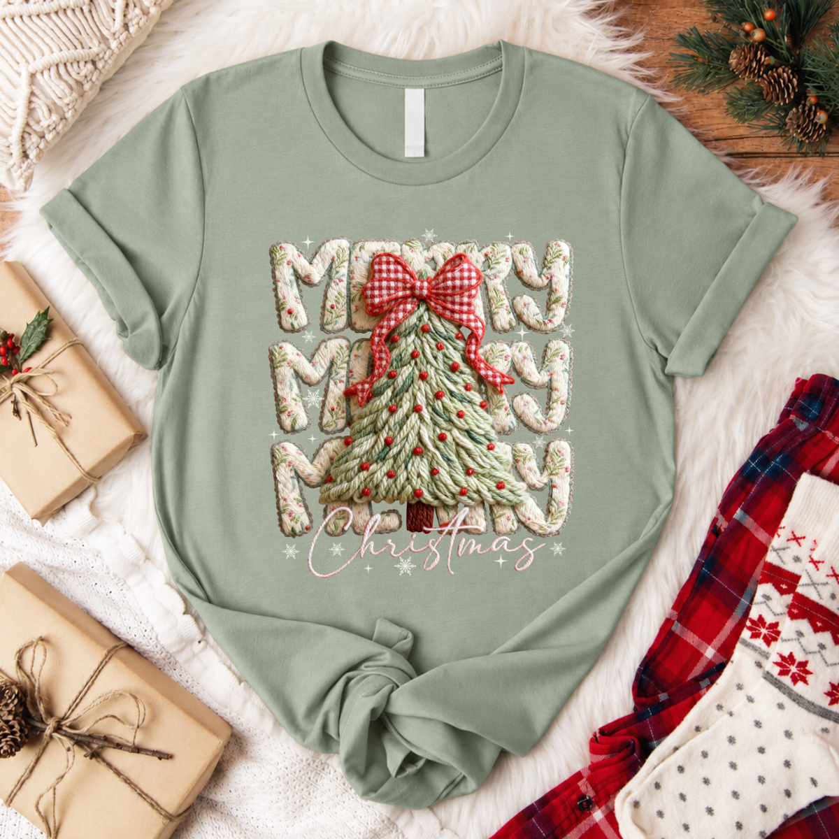 Merry Merry Christmas T-Shirt - Sage