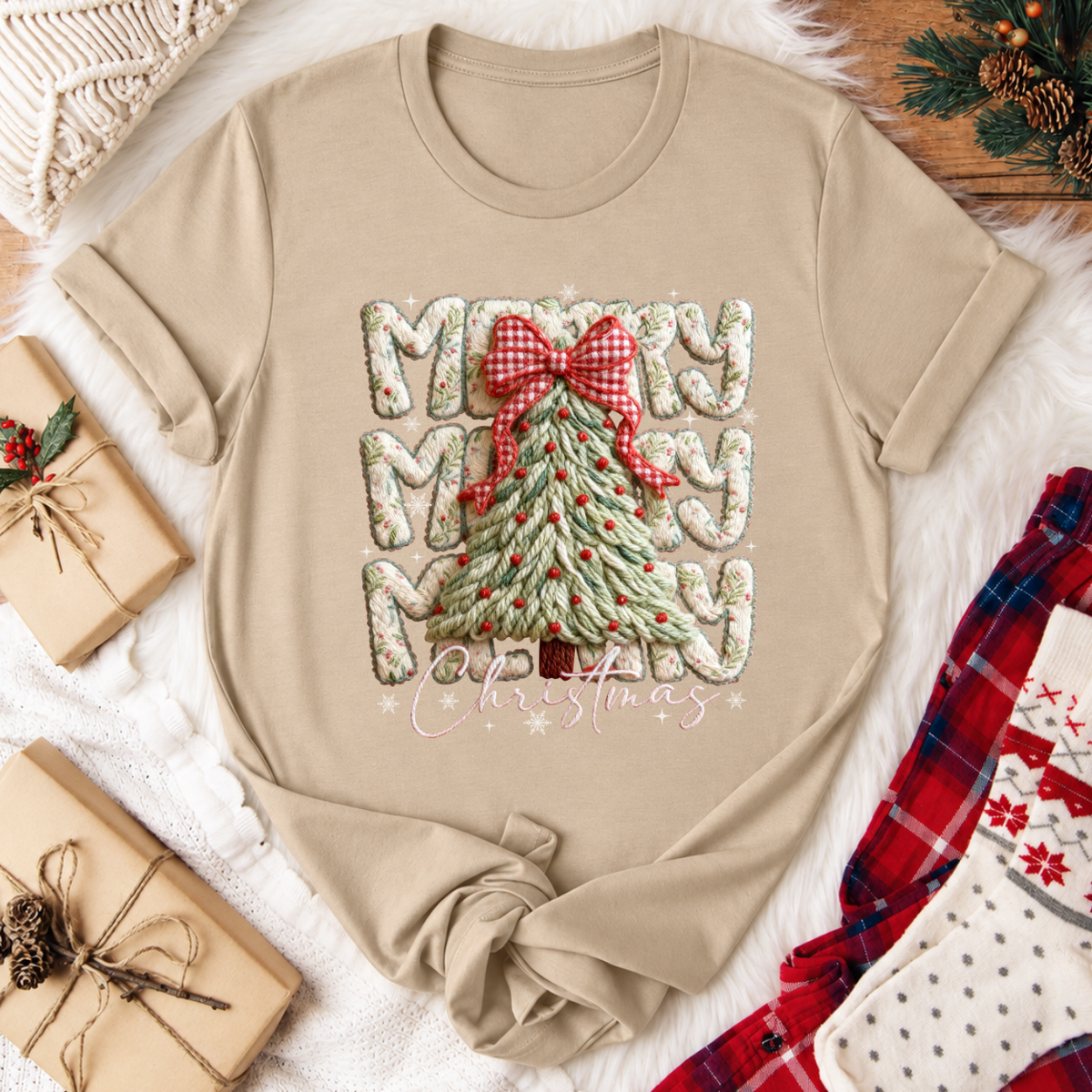 Merry Merry Christmas T-Shirt - Tan