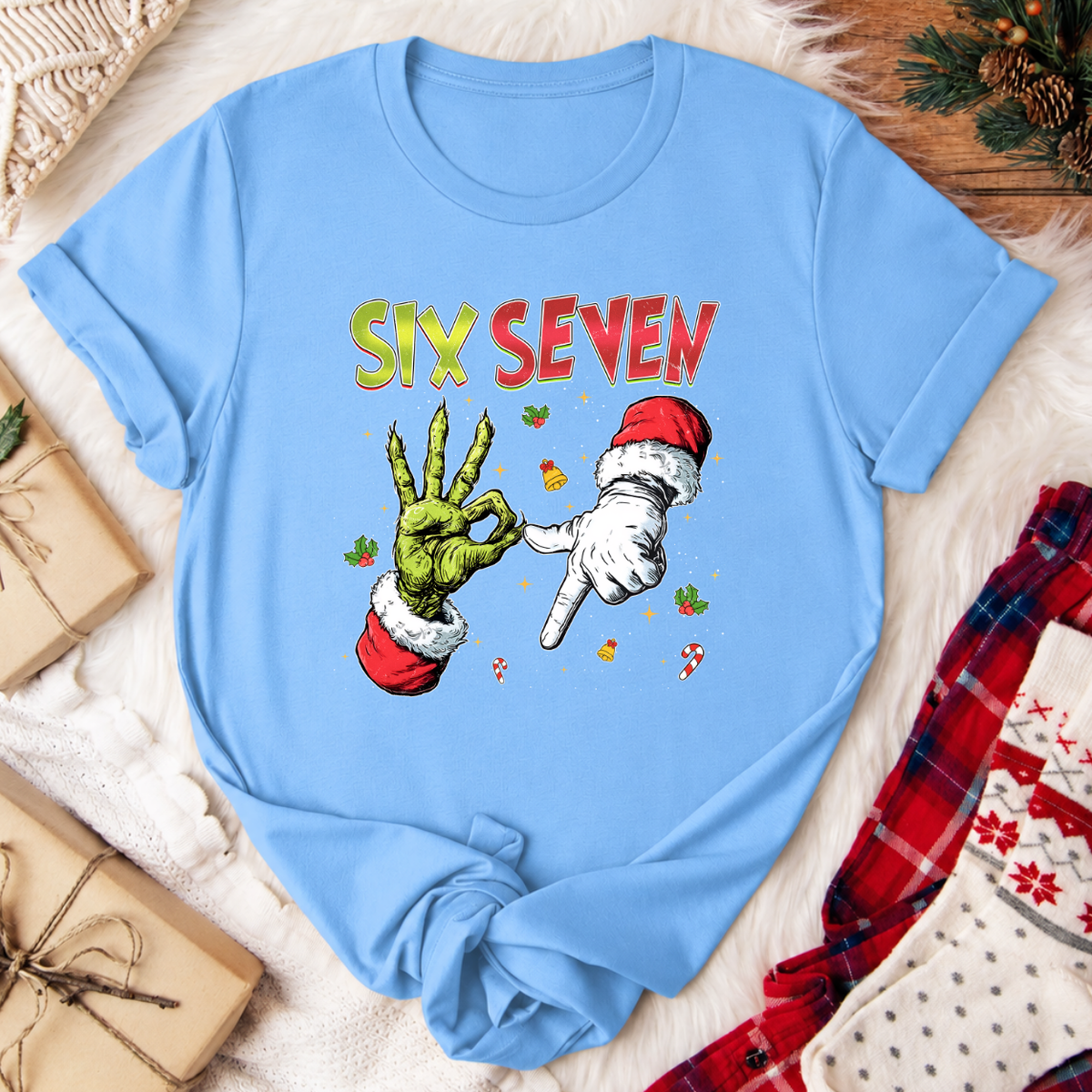Six Seven Christmas T-Shirt - Carolina Blue