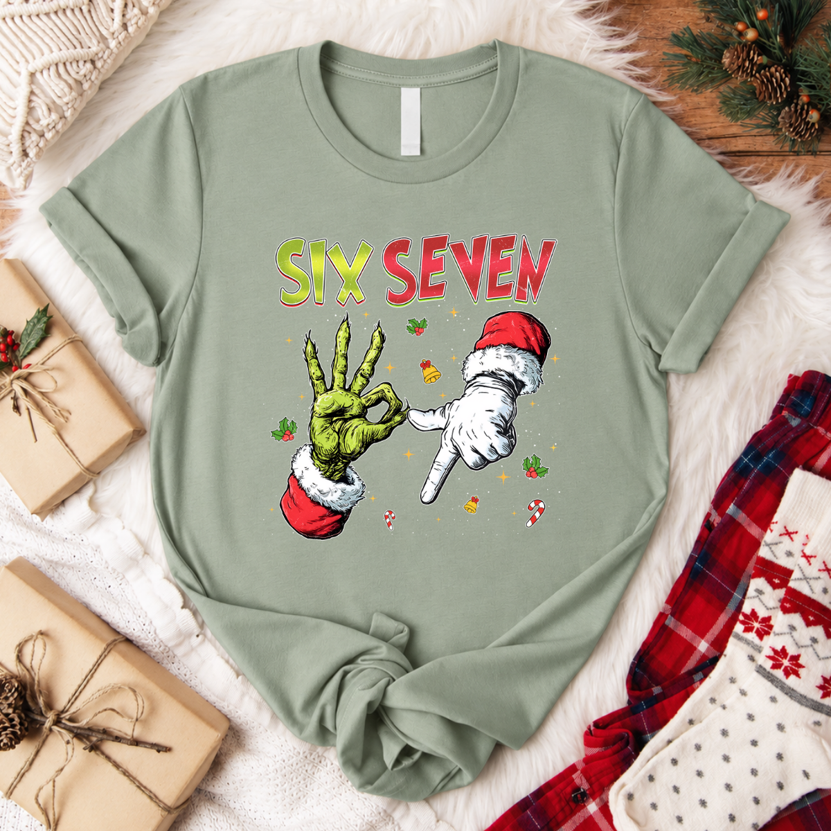 Six Seven Christmas T-Shirt - Sage