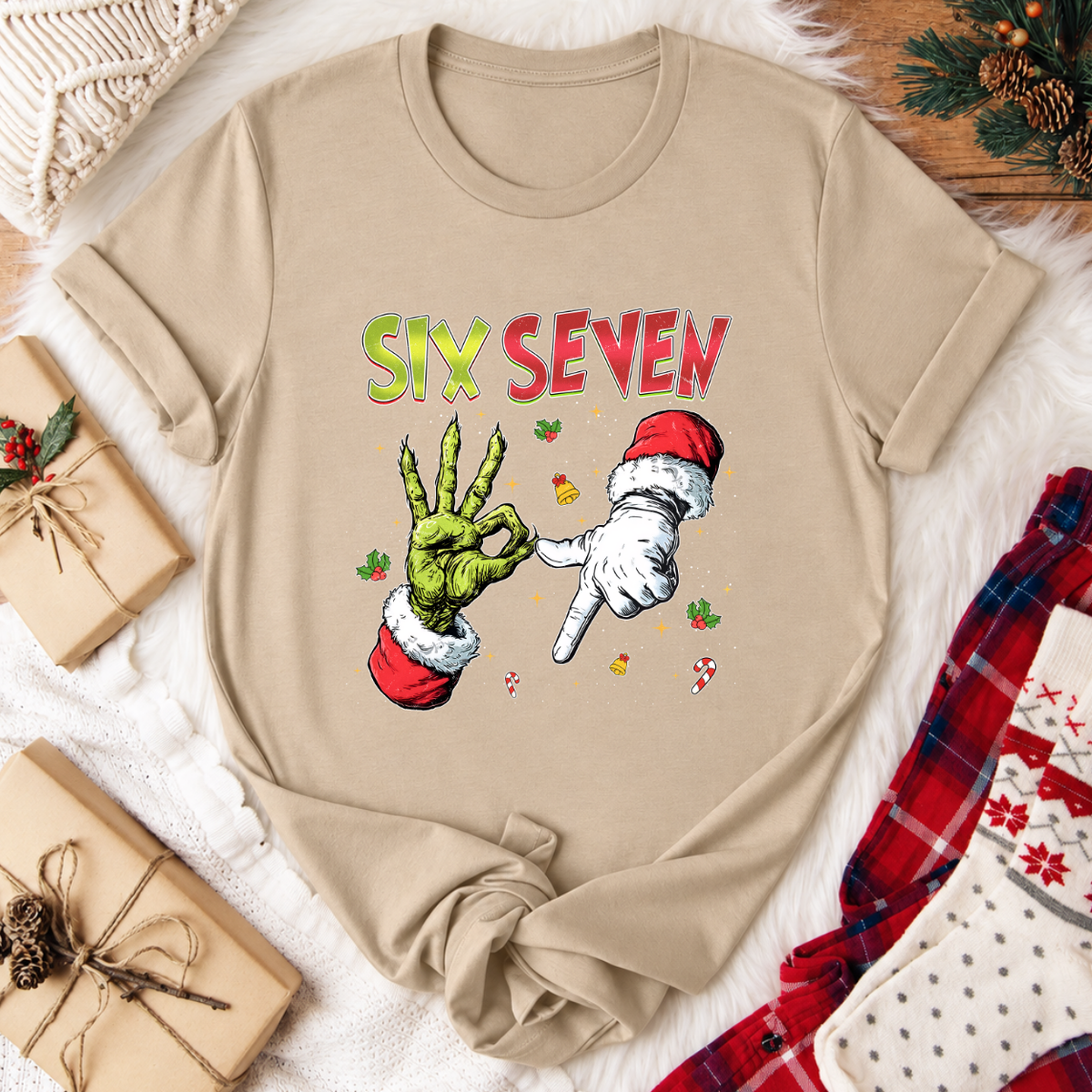 Six Seven Christmas T-Shirt - Tan