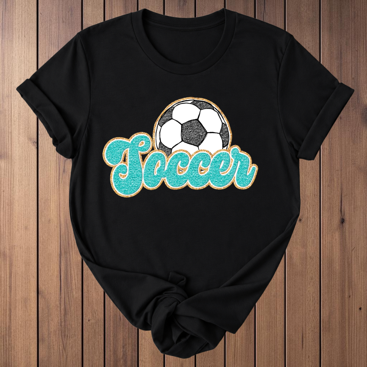 Soccer Faux Glitter T-Shirt - Black
