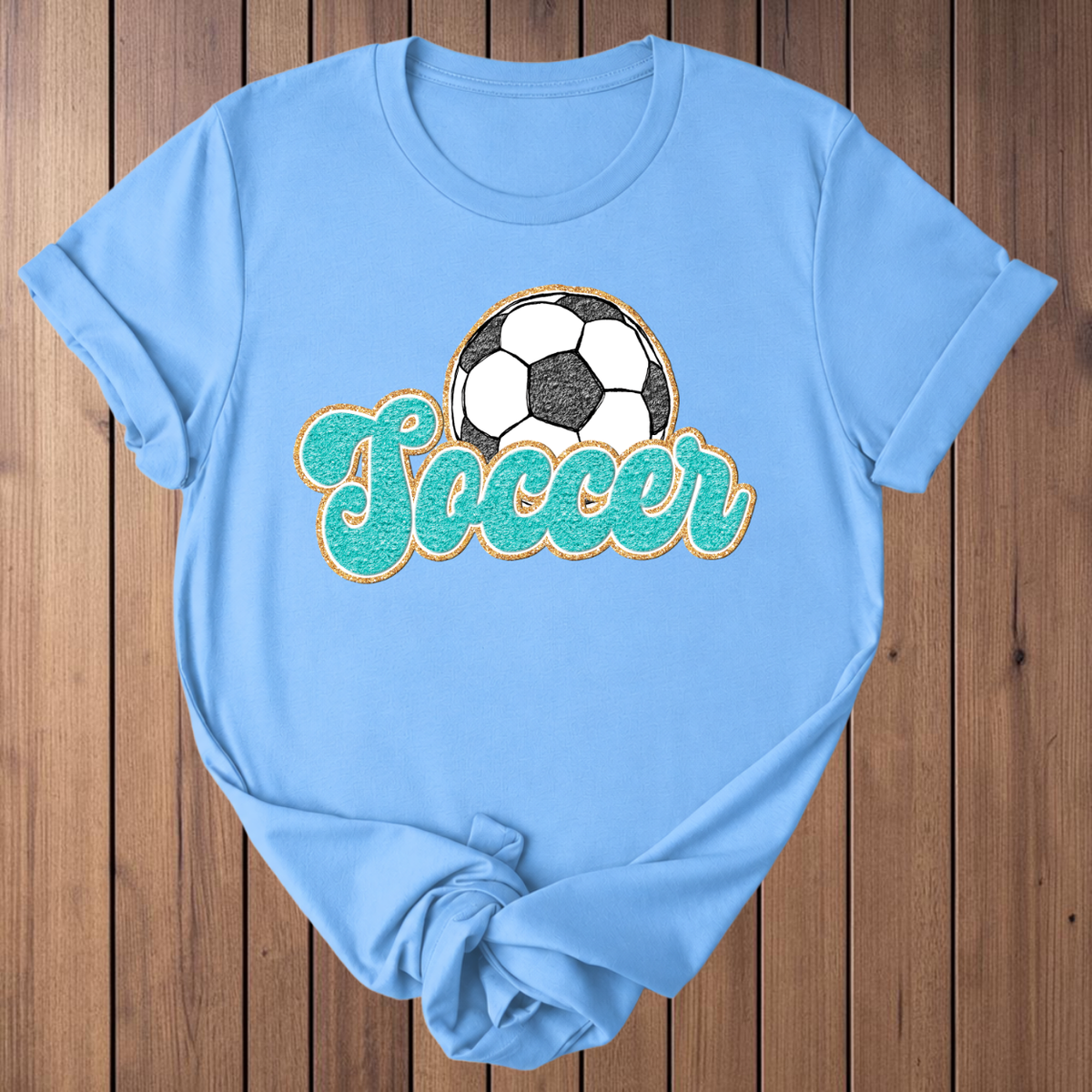 Soccer Faux Glitter T-Shirt - Carolina Blue