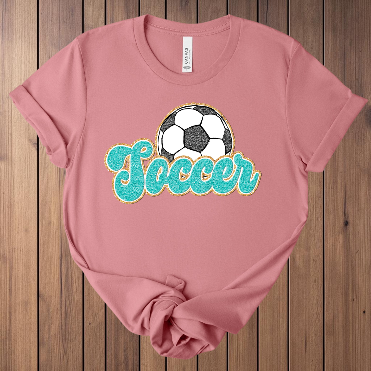 Soccer Faux Glitter T-Shirt - Mauve