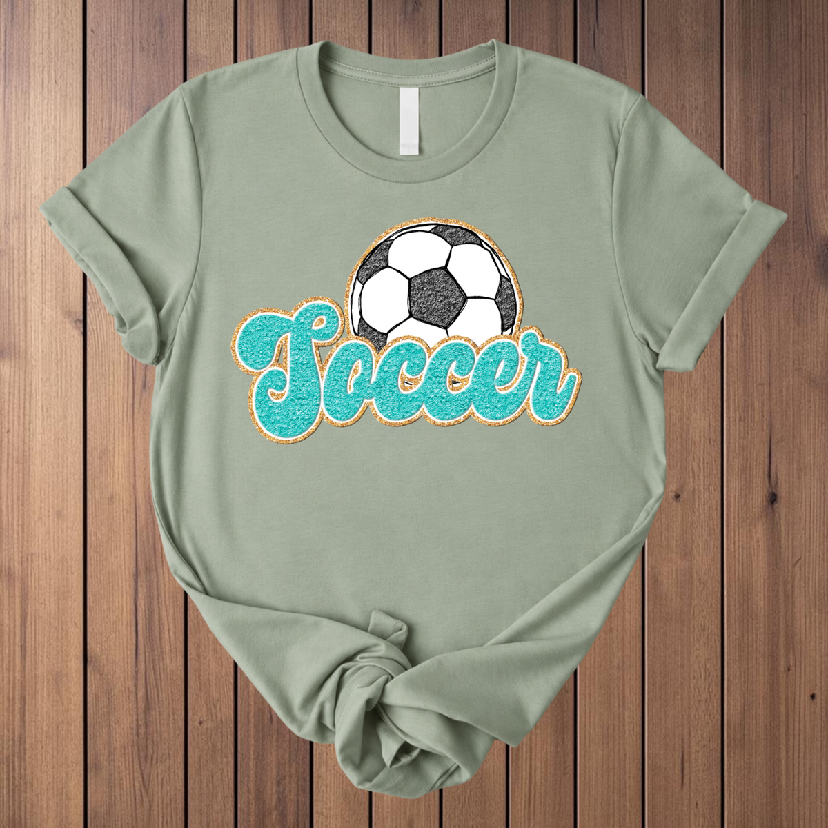 Soccer Faux Glitter T-Shirt - Sage