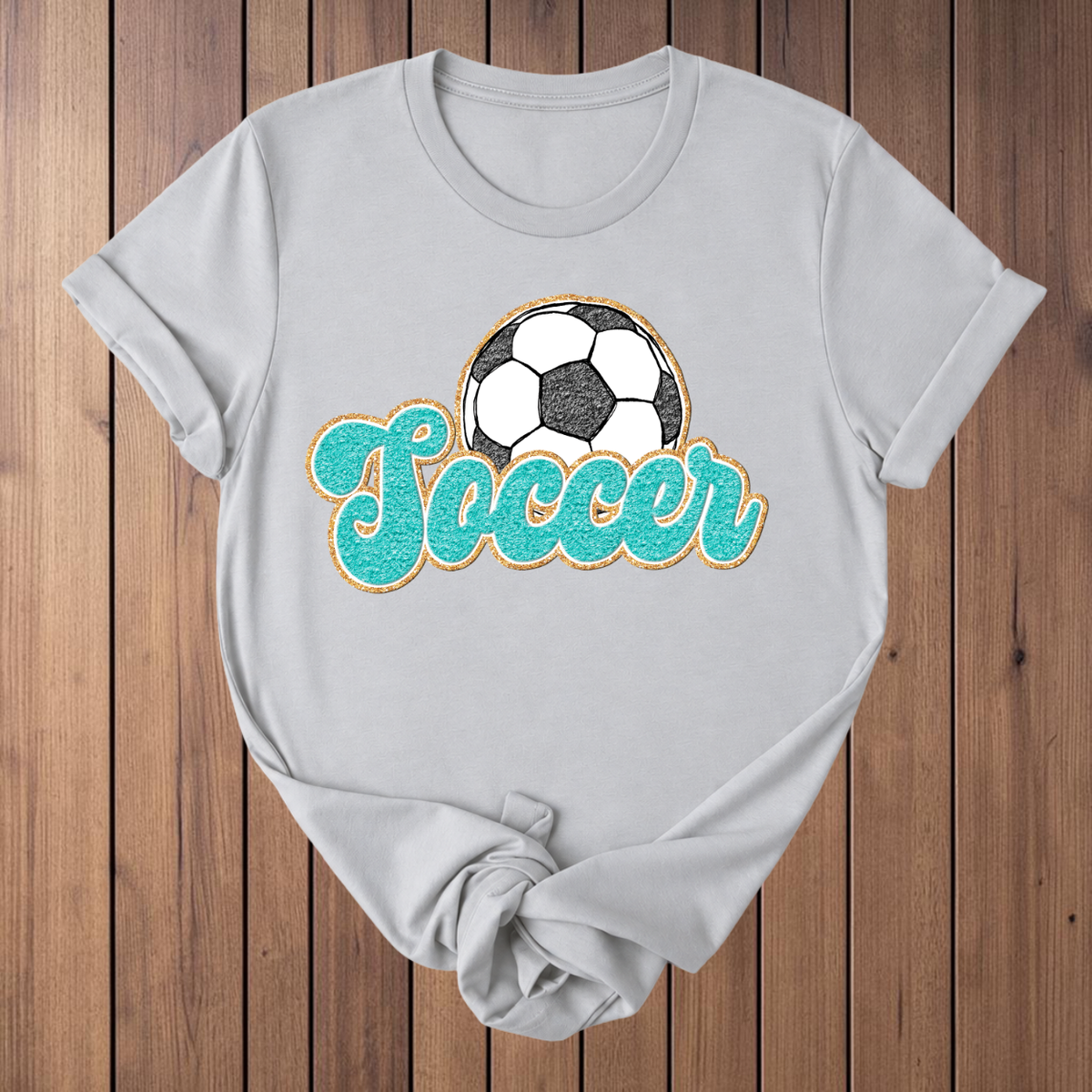 Soccer Faux Glitter T-Shirt - Silver