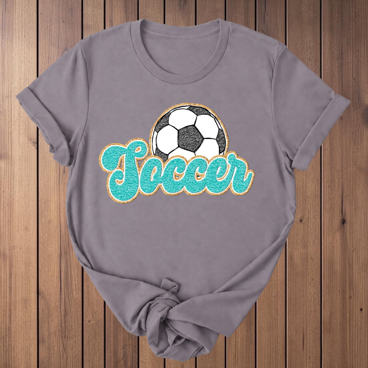 Soccer Faux Glitter T-Shirt - Storm