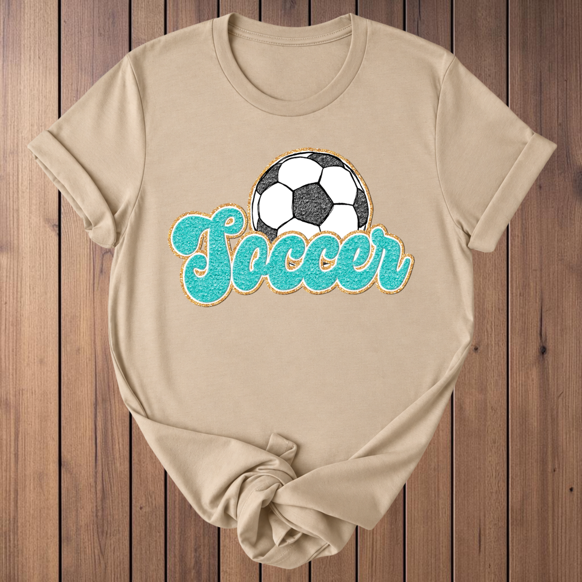 Soccer Faux Glitter T-Shirt - Tan