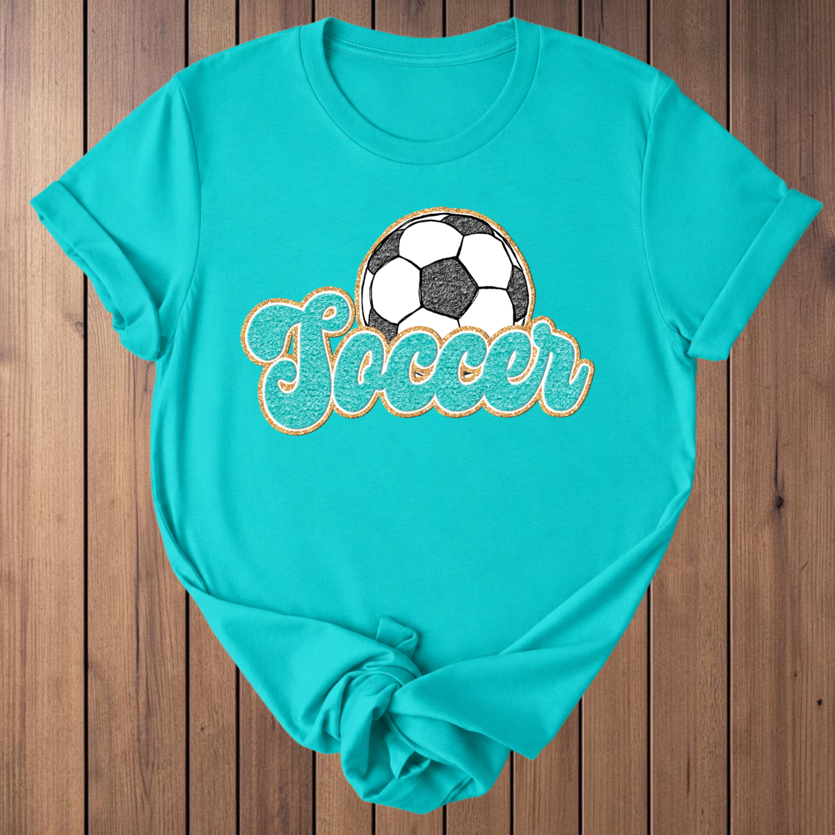 Soccer Faux Glitter T-Shirt - Teal