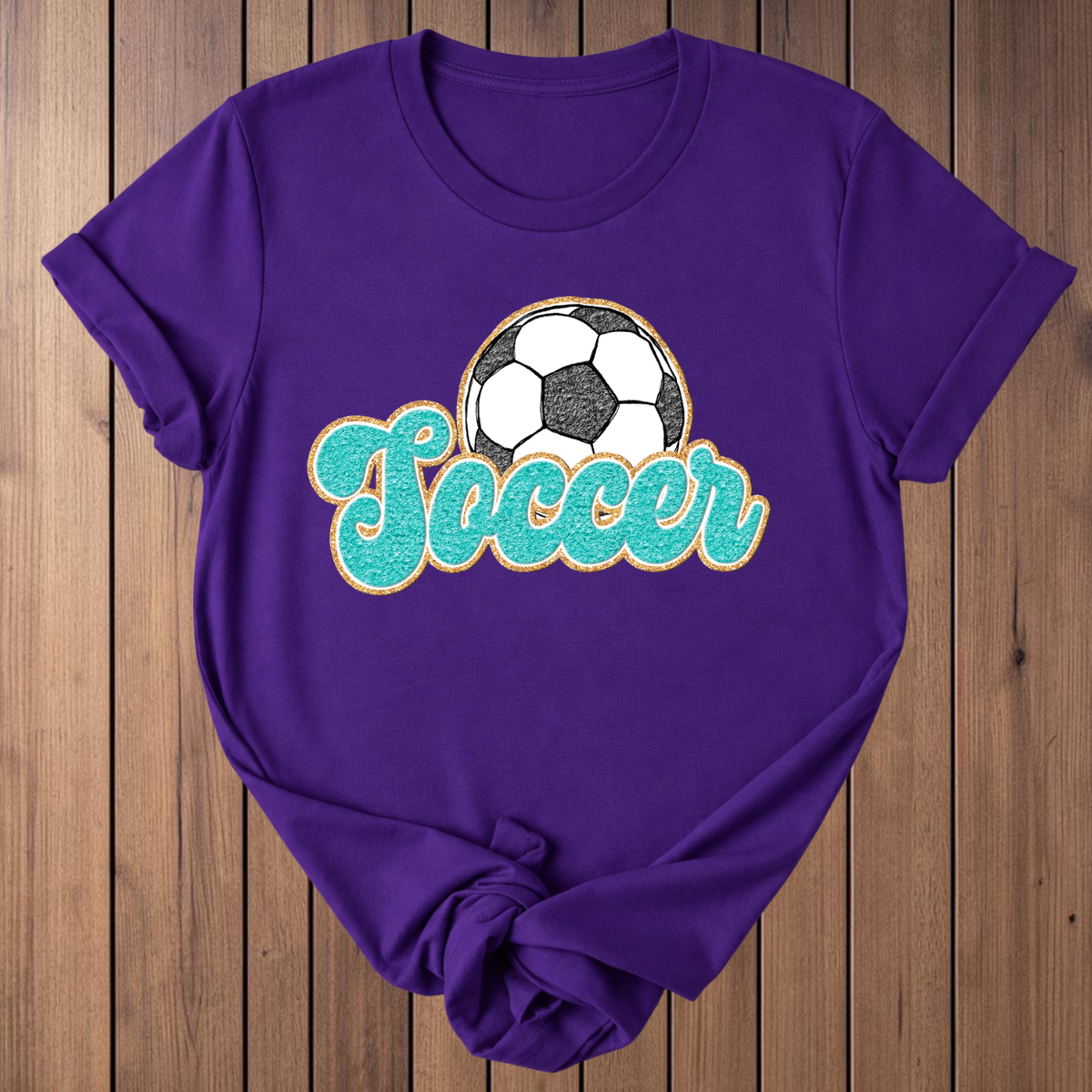 Soccer Faux Glitter T-Shirt - Team Purple