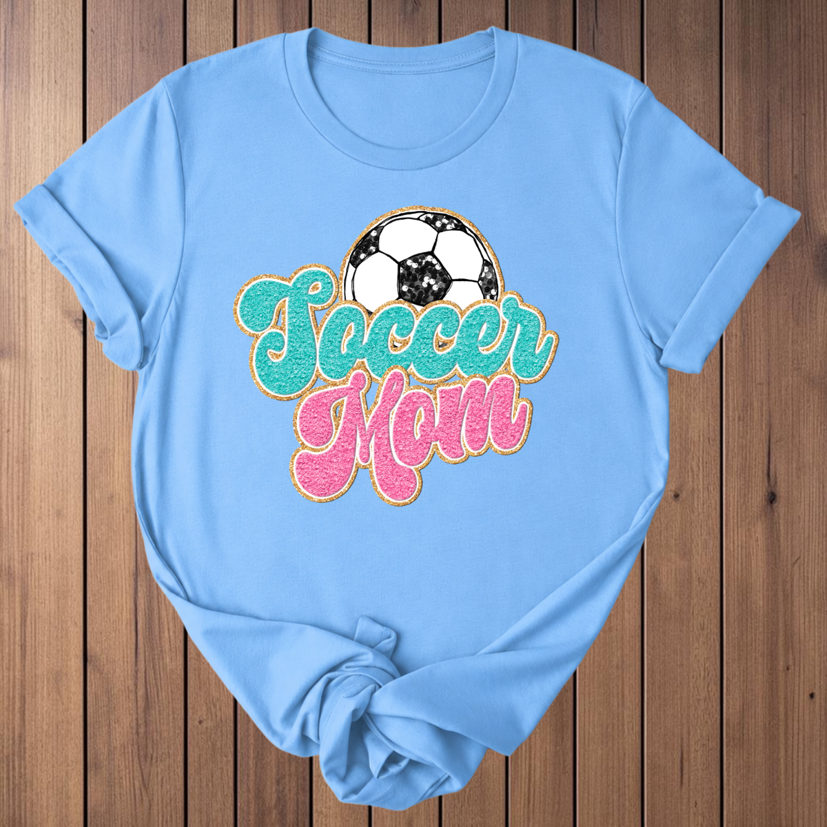 Soccer Mom Faux Glitter T-Shirt - Carolina Blue