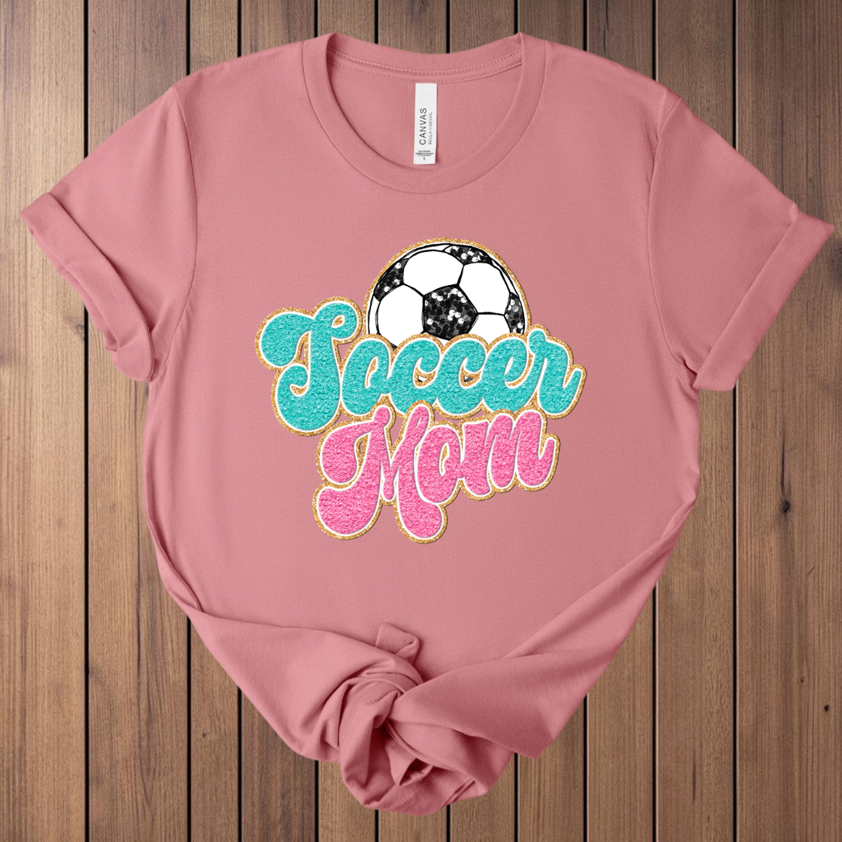 Soccer Mom Faux Glitter T-Shirt - Mauve
