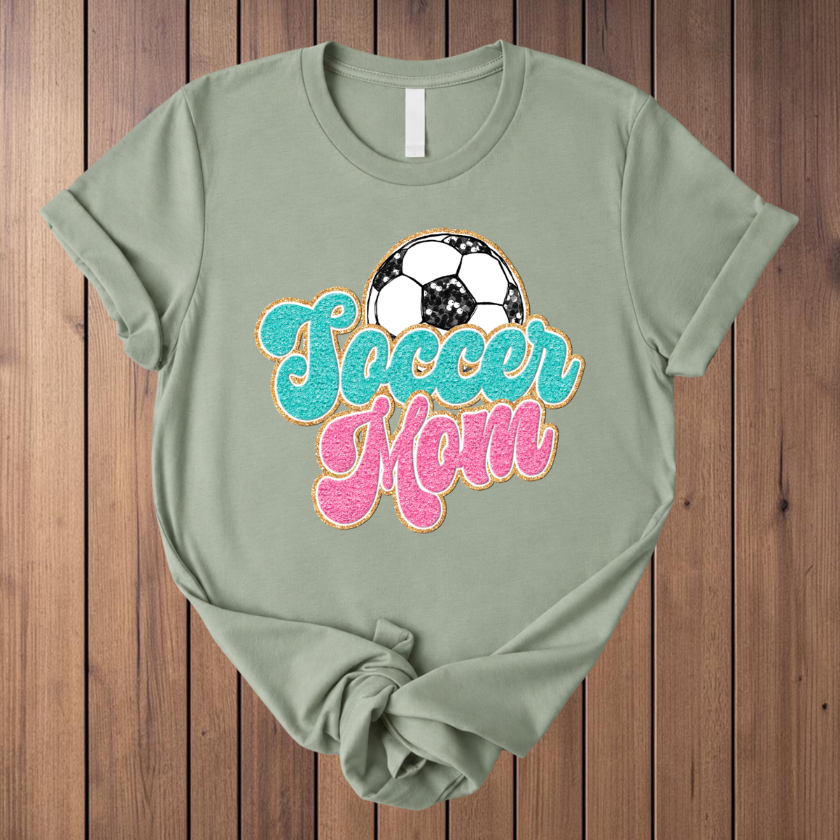 Soccer Mom Faux Glitter T-Shirt - Sage