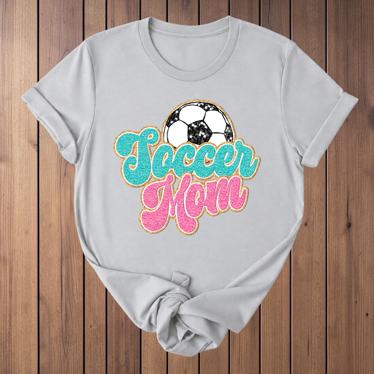 Soccer Mom Faux Glitter T-Shirt - Silver