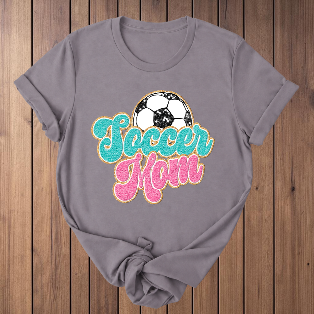 Soccer Mom Faux Glitter T-Shirt - Storm