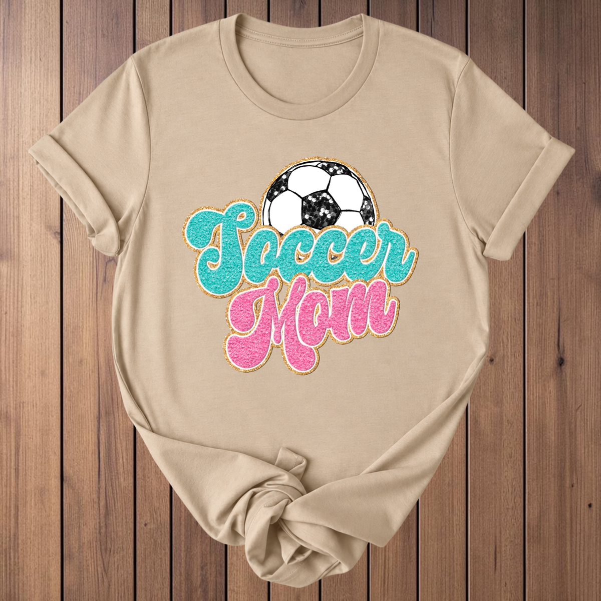 Soccer Mom Faux Glitter T-Shirt - Tan