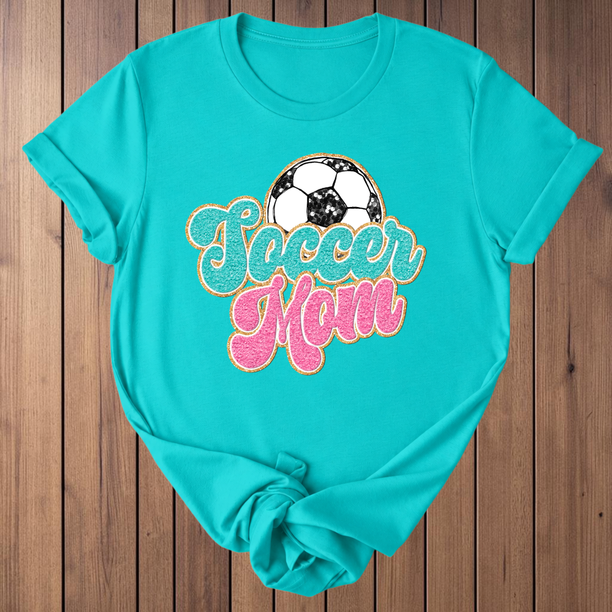 Soccer Mom Faux Glitter T-Shirt - Teal