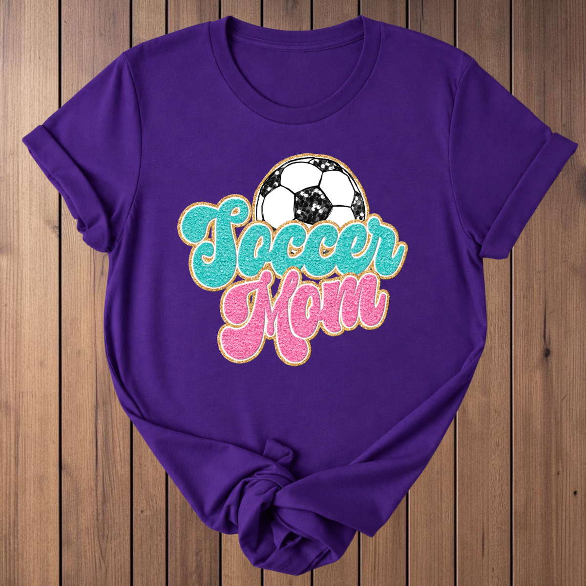Soccer Mom Faux Glitter T-Shirt - Team Purple