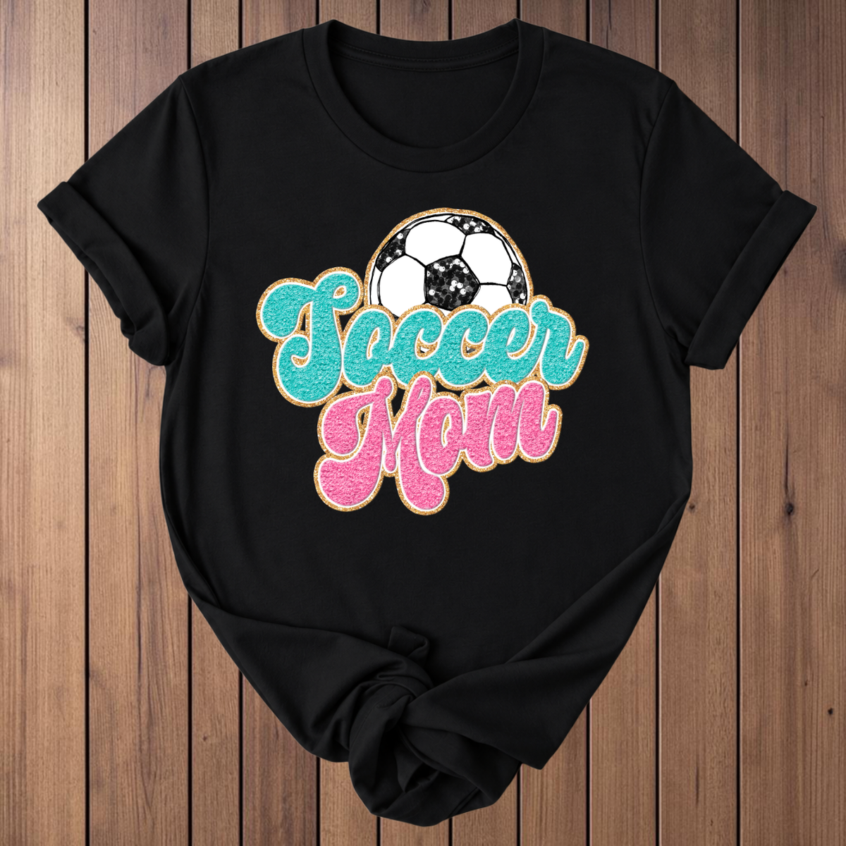 Soccer Mom Faux Glitter T-Shirt - Black
