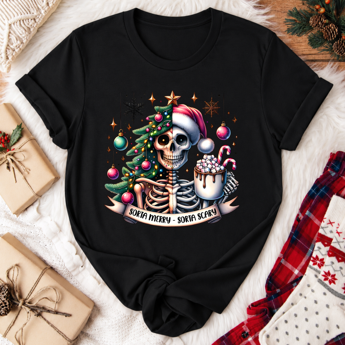 Sorta Merry Sorta Scary Christmas T-Shirt - Black