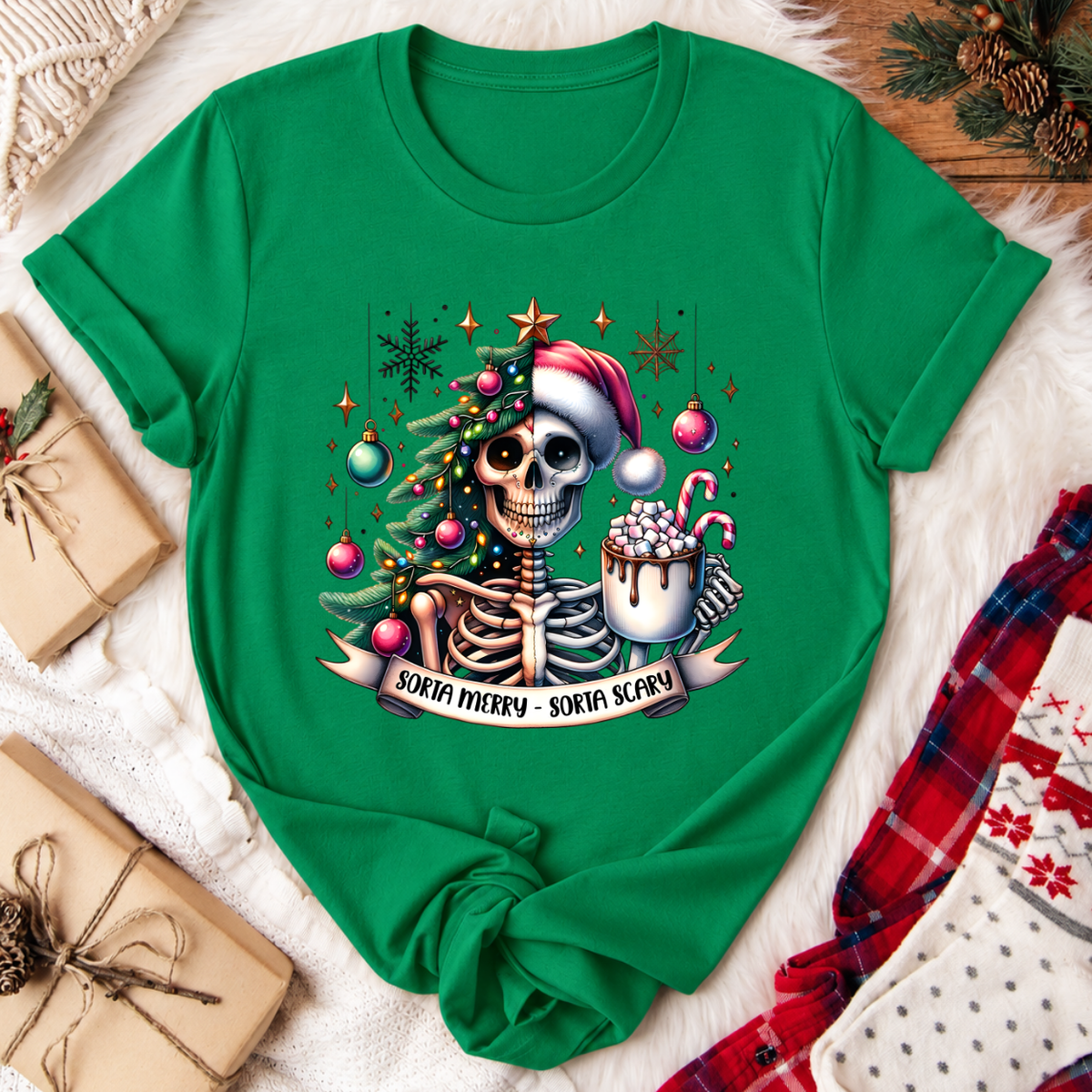 Sorta Merry Sorta Scary Christmas T-Shirt - Kelly Green