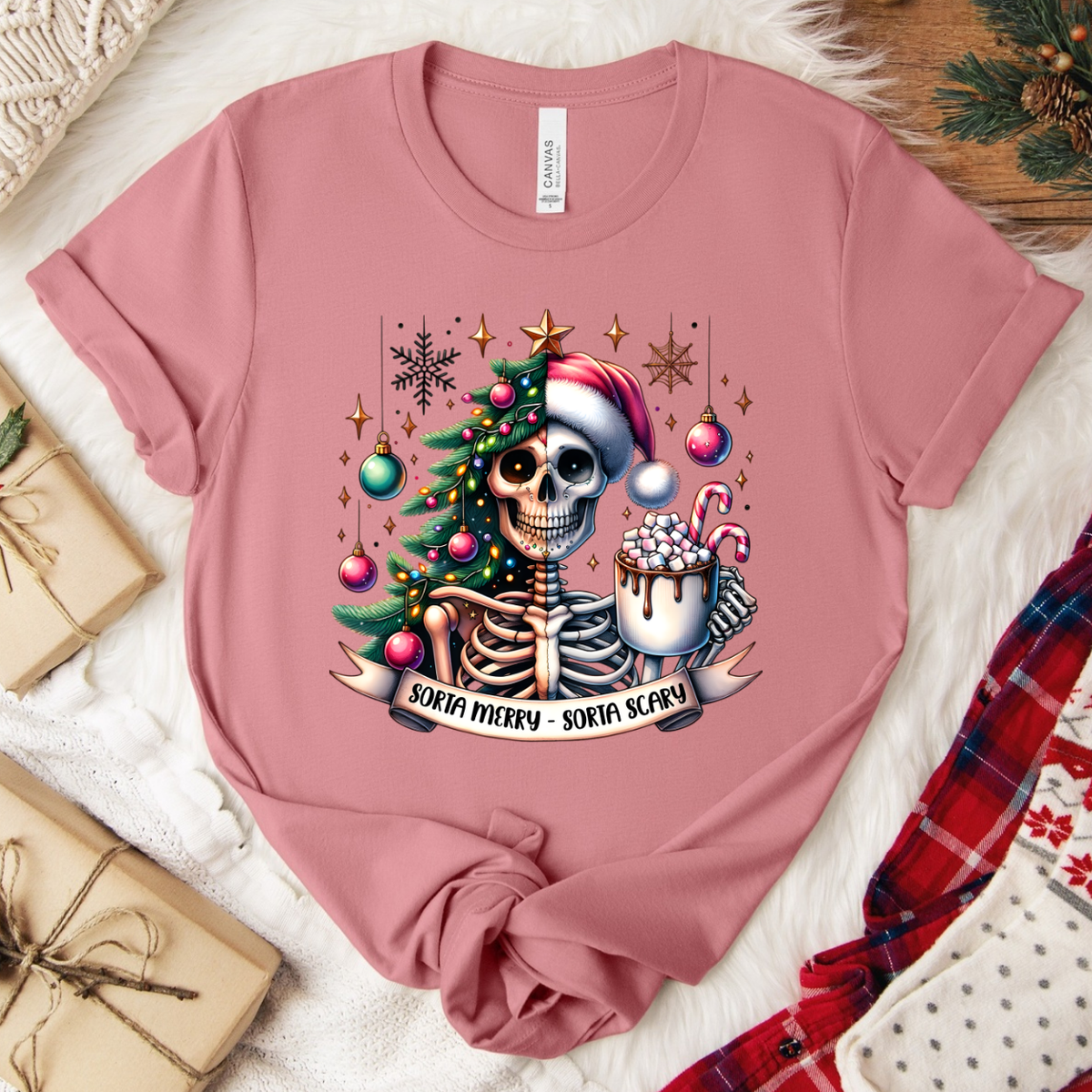 Sorta Merry Sorta Scary Christmas T-Shirt - Mauve