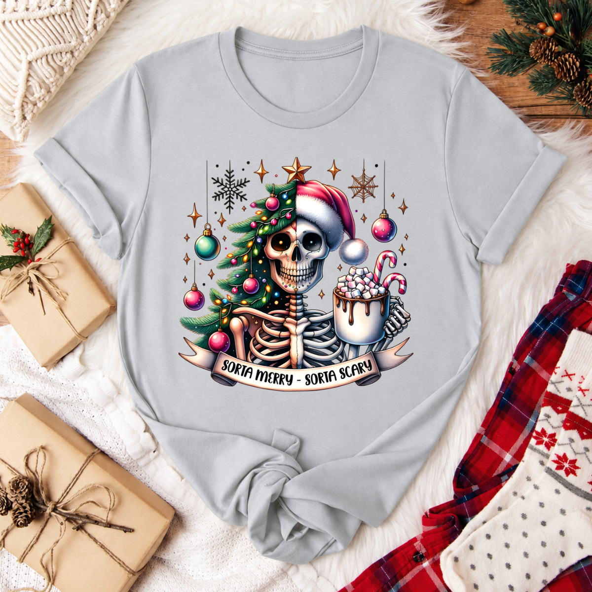 Sorta Merry Sorta Scary Christmas T-Shirt - Silver