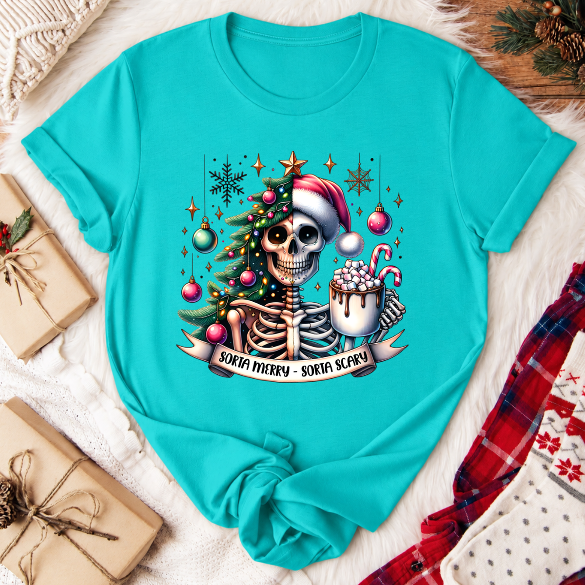 Sorta Merry Sorta Scary Christmas T-Shirt - Teal