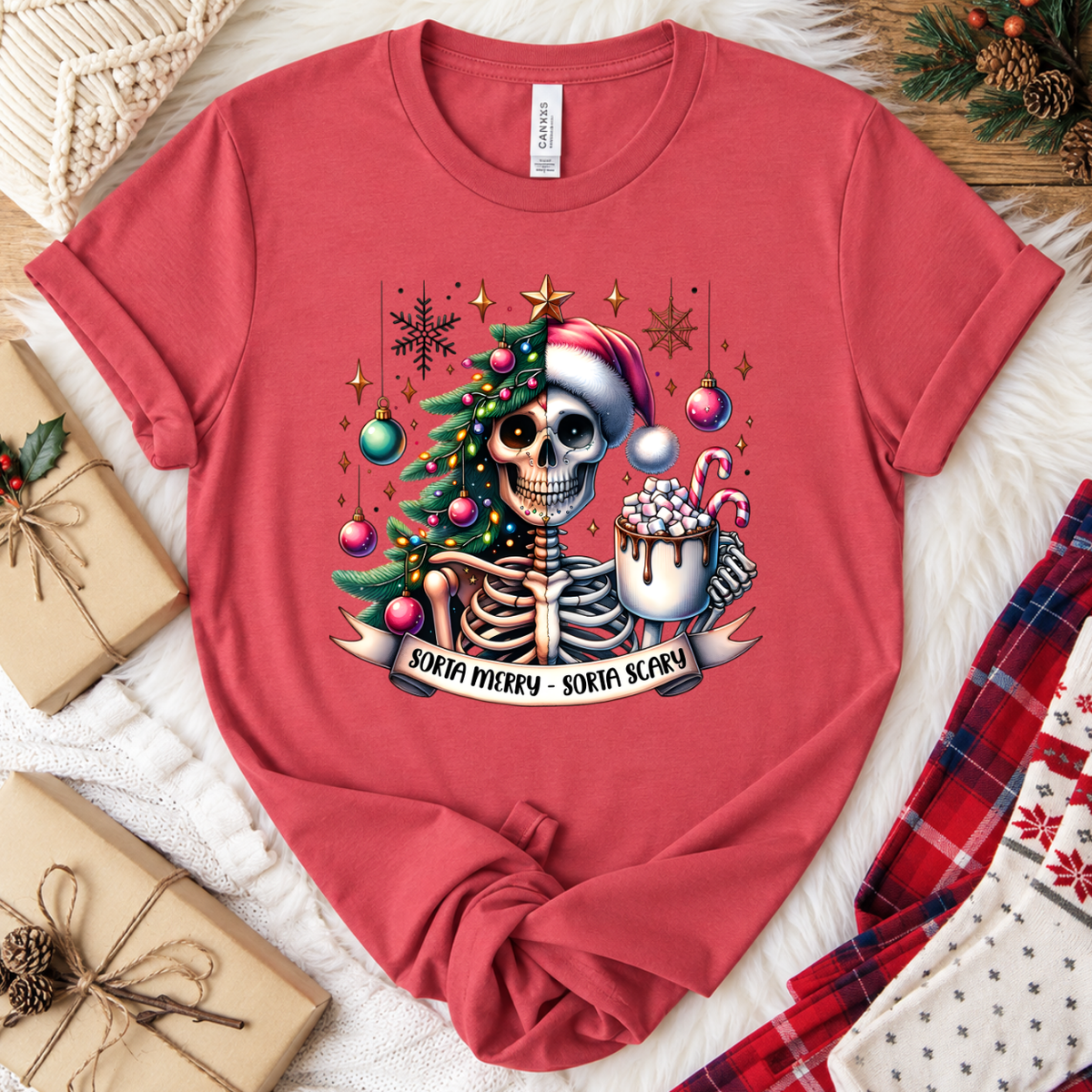 Sorta Merry Sorta Scary Christmas T-Shirt - Vintage Red