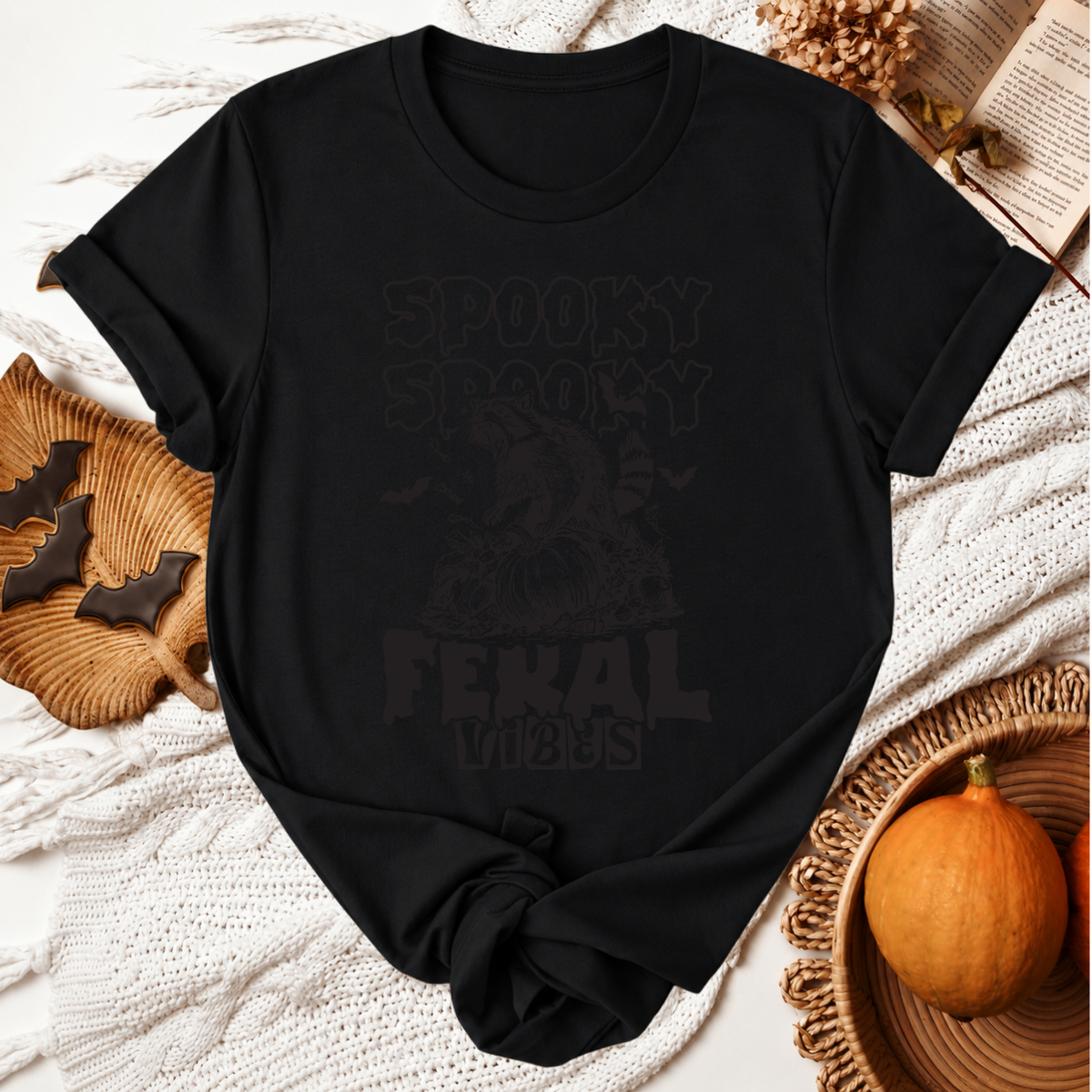 Spooky Feral Vibes Halloween T-Shirt - Black