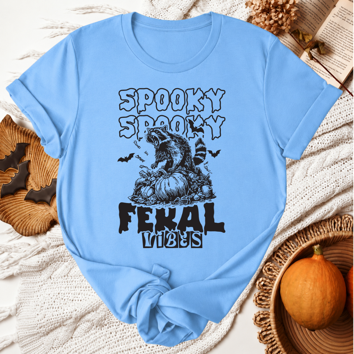 Spooky Feral Vibes Halloween T-Shirt - Carolina Blue