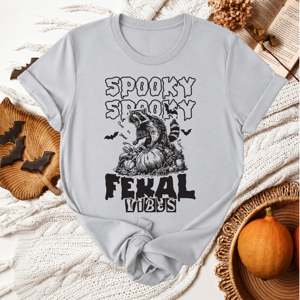 Spooky Feral Vibes Halloween T-Shirt - Silver