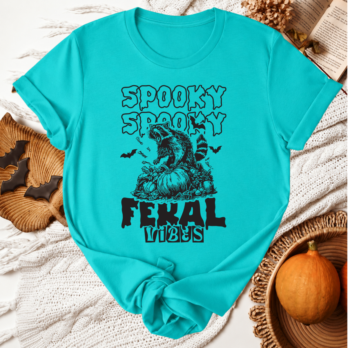 Spooky Feral Vibes Halloween T-Shirt - Teal