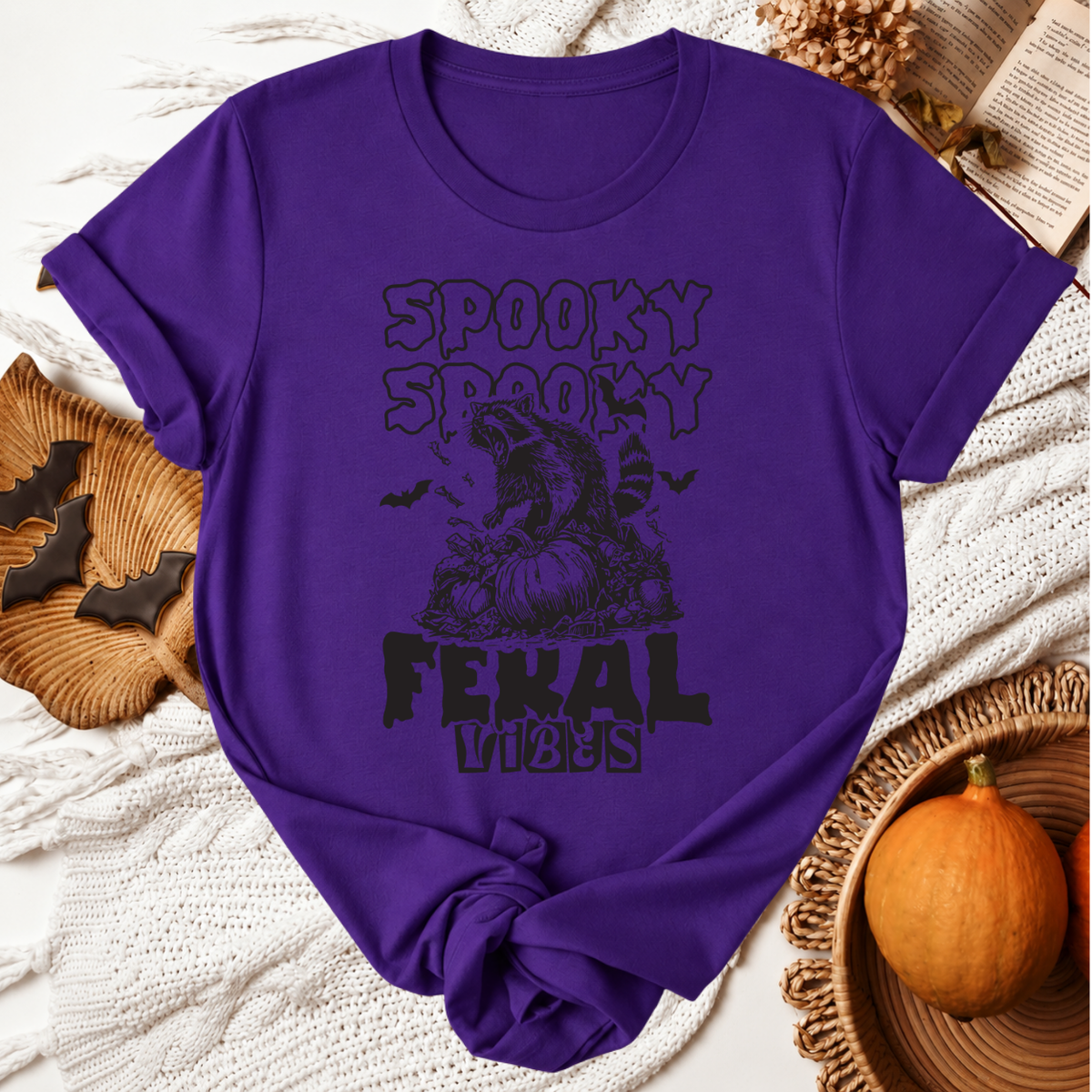 Spooky Feral Vibes Halloween T-Shirt - Team Purple
