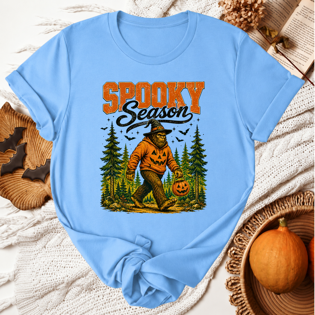 Spooky Season Big Foot Halloween T-Shirt - Carolina Blue