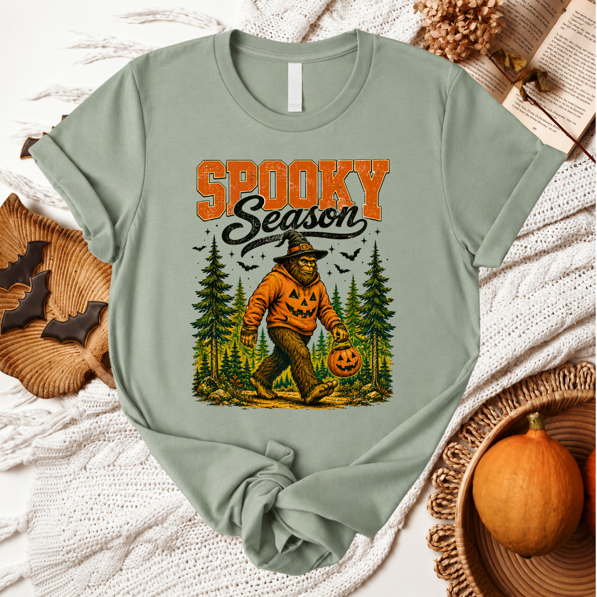 Spooky Season Big Foot Halloween T-Shirt - Sage
