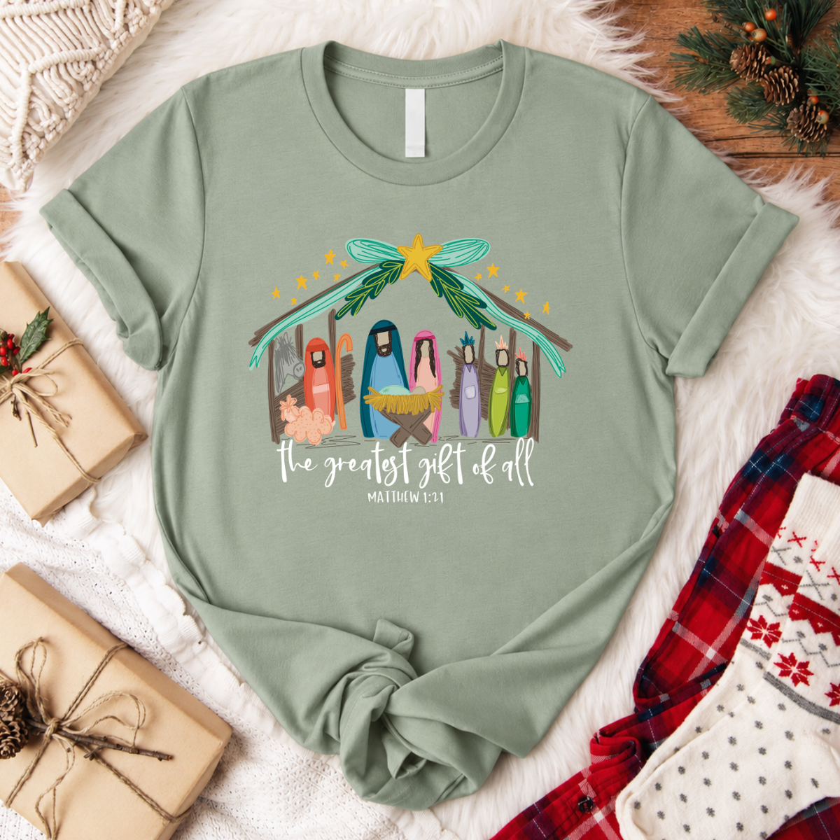 The Greatest Gift of All Christmas T-Shirt - Sage