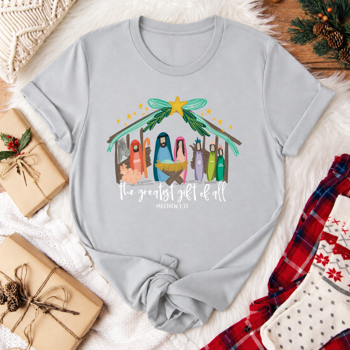 The Greatest Gift of All Christmas T-Shirt - Silver