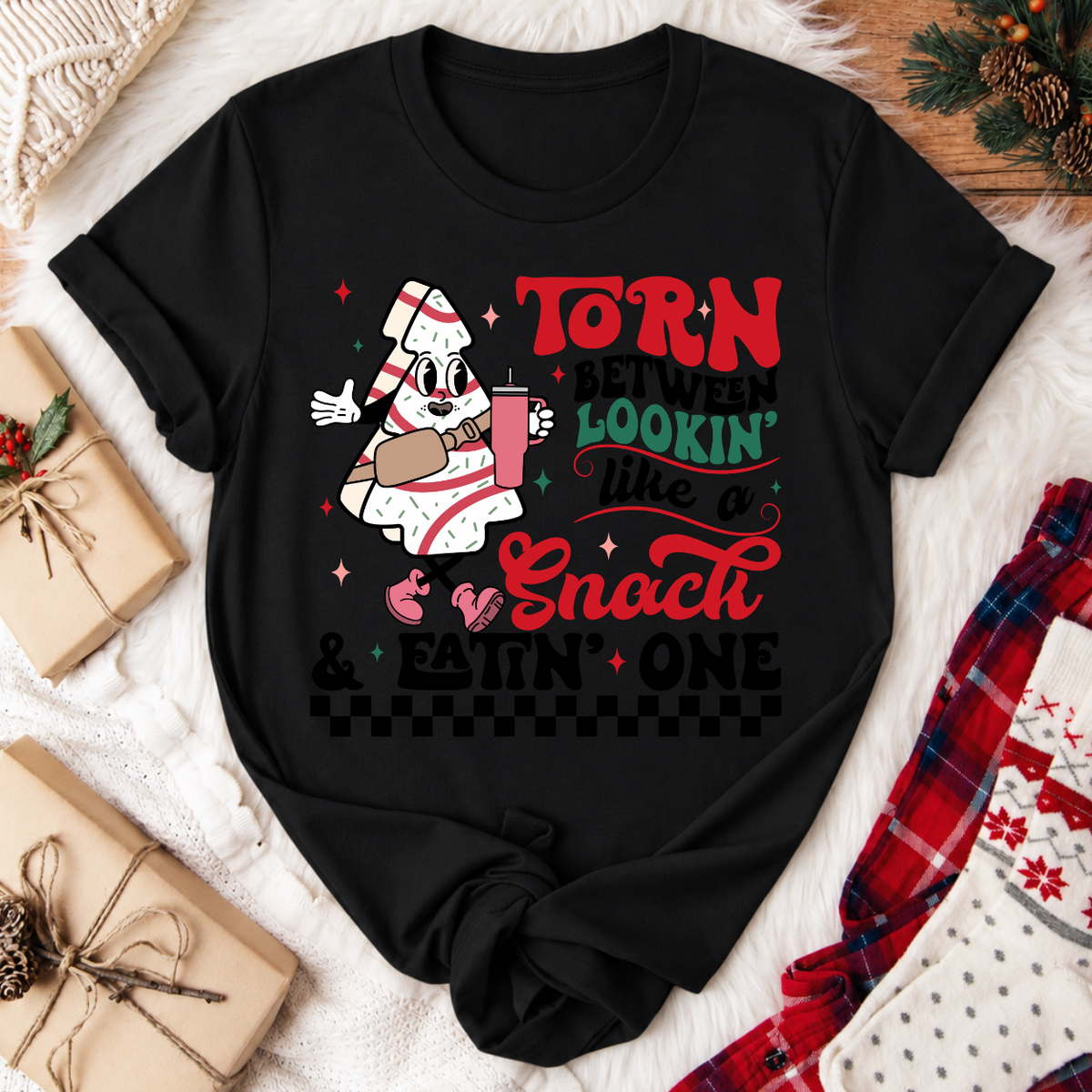 Torn Between Lookin' Like a Snack Christmas T-Shirt - Black