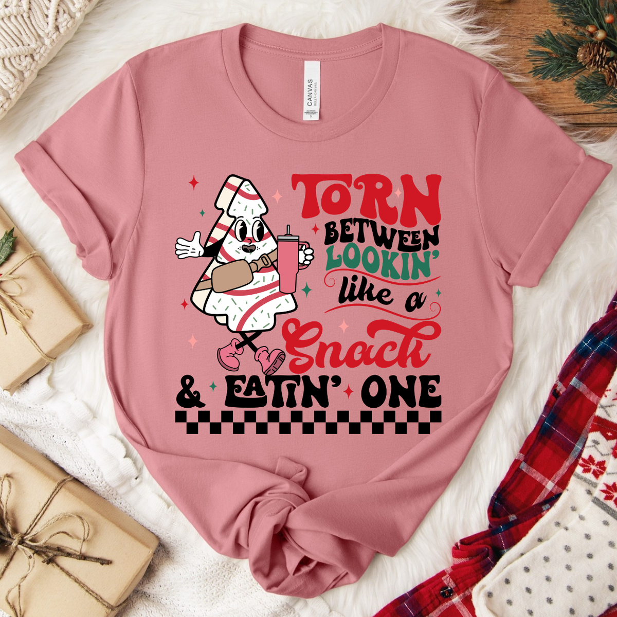 Torn Between Lookin' Like a Snack Christmas T-Shirt - Mauve