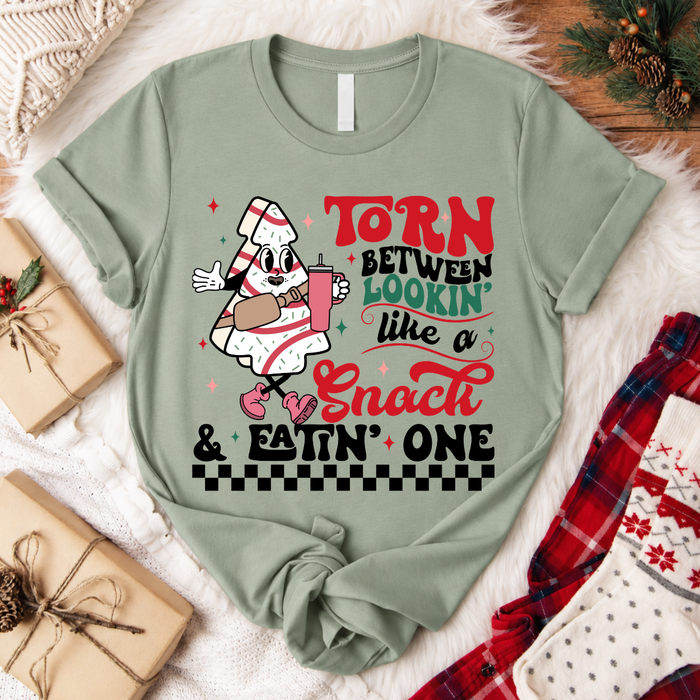Torn Between Lookin' Like a Snack Christmas T-Shirt - Sage