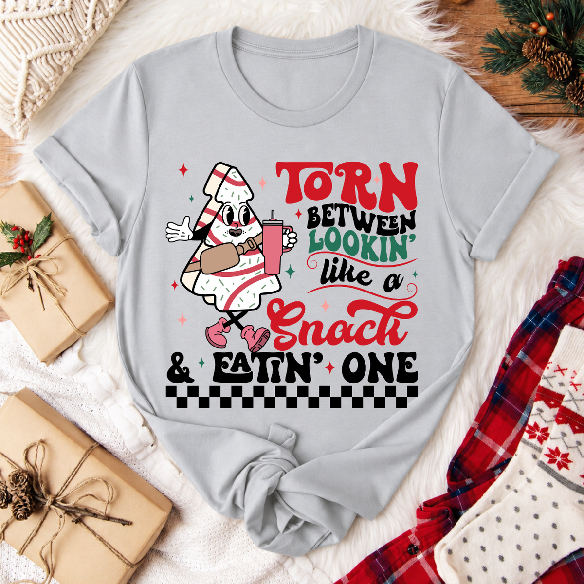 Torn Between Lookin' Like a Snack Christmas T-Shirt - Silver