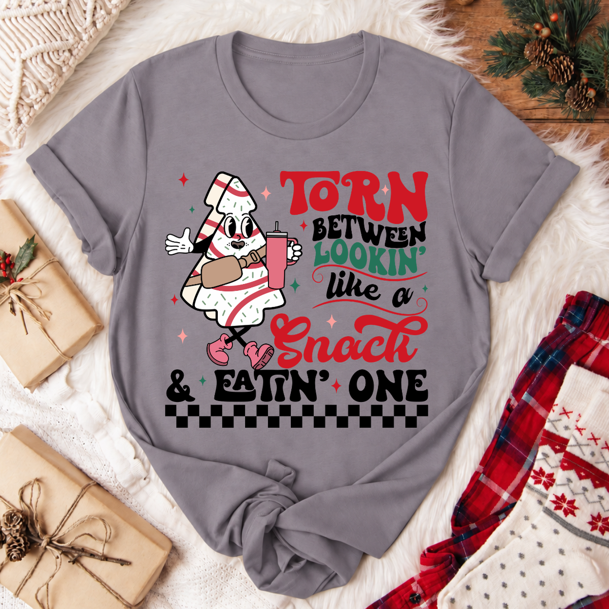 Torn Between Lookin' Like a Snack Christmas T-Shirt - Storm