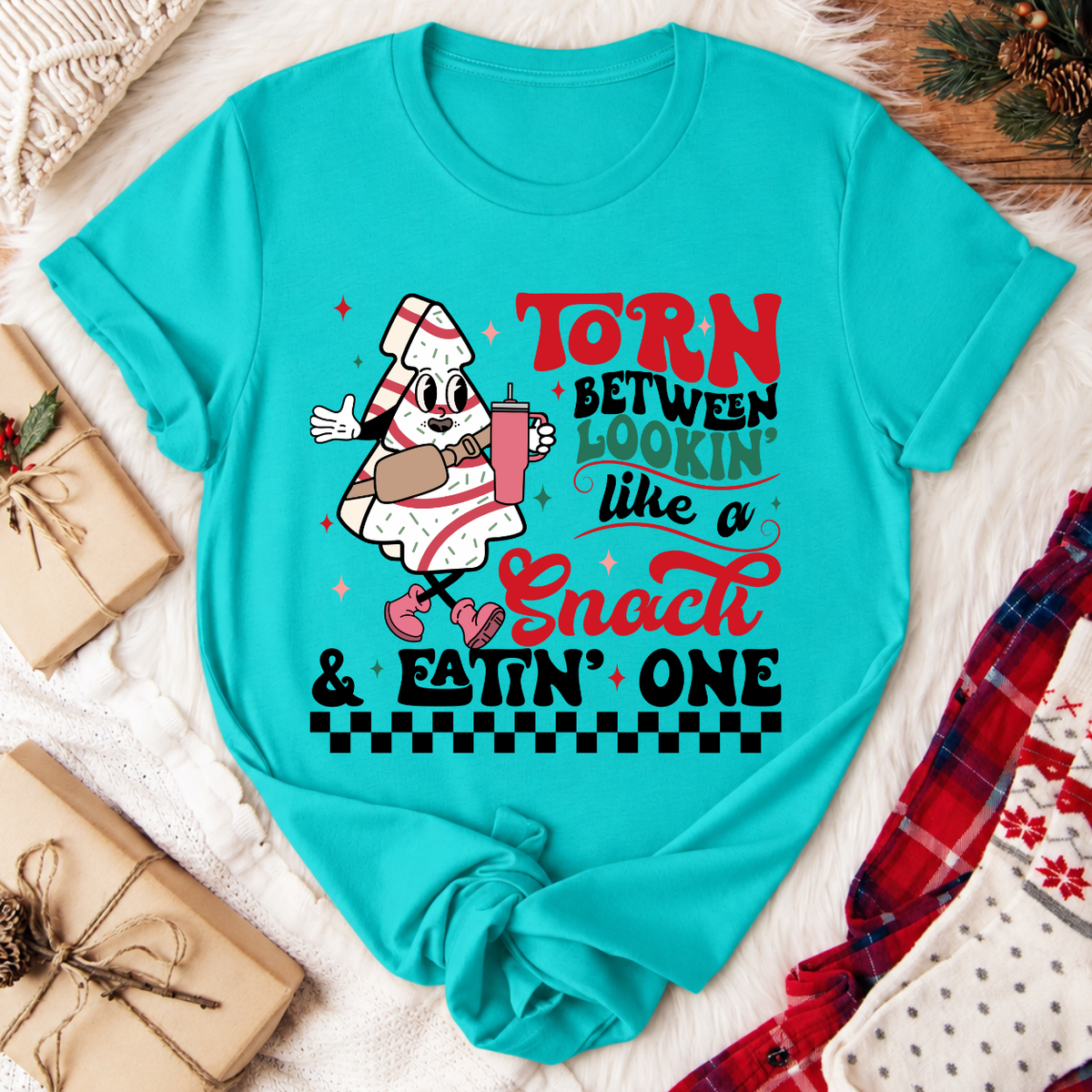 Torn Between Lookin' Like a Snack Christmas T-Shirt - Teal