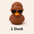 Custom Bigfoot rubber duck with sunglasses and orange beak