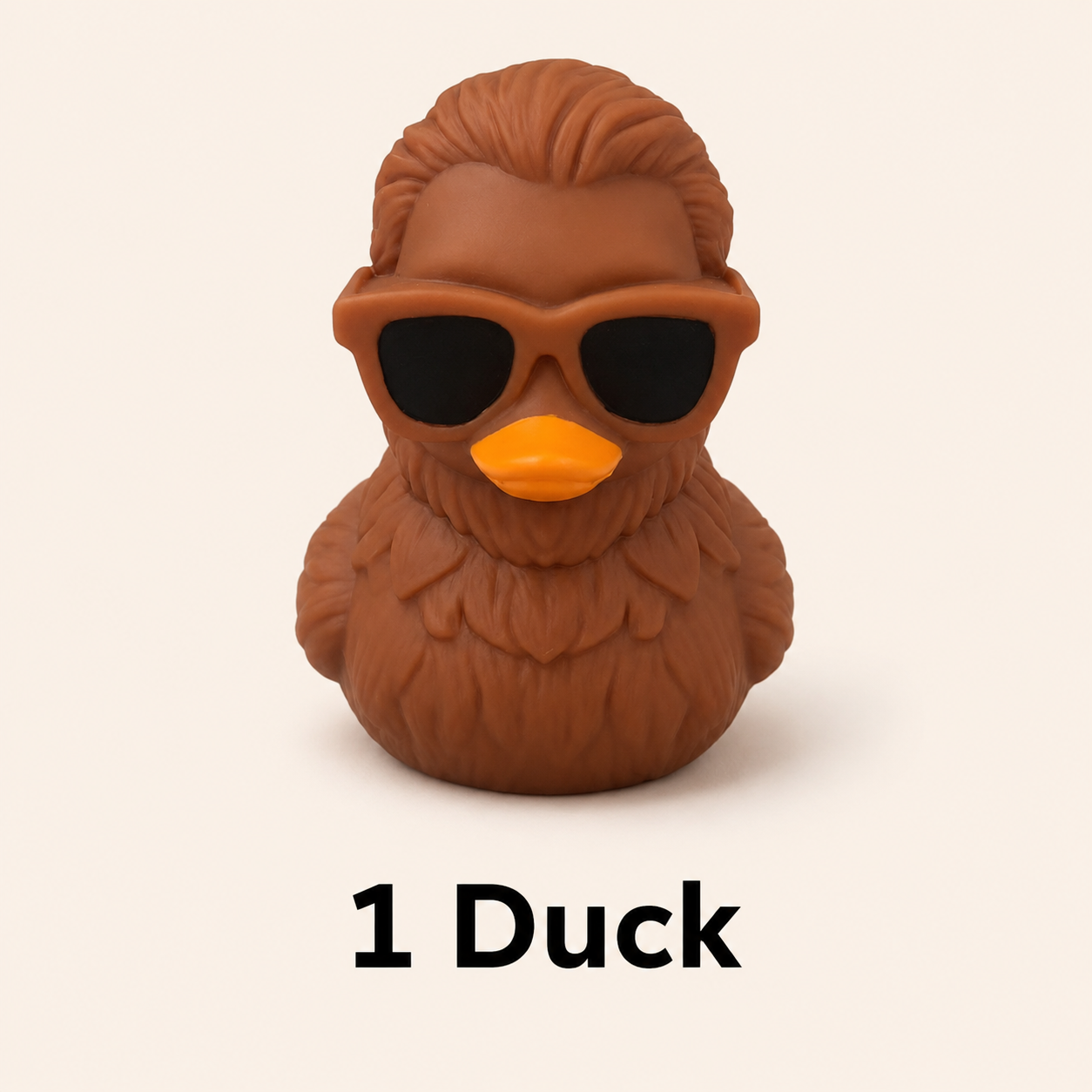 Custom Bigfoot rubber duck with sunglasses and orange beak