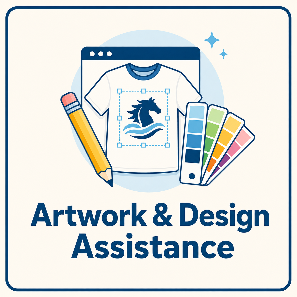 Artwork and design assistance for custom apparel logos and print-ready designs.