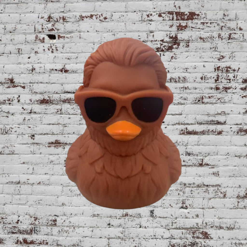 Custom Bigfoot Adventure Duck with sunglasses and orange beak